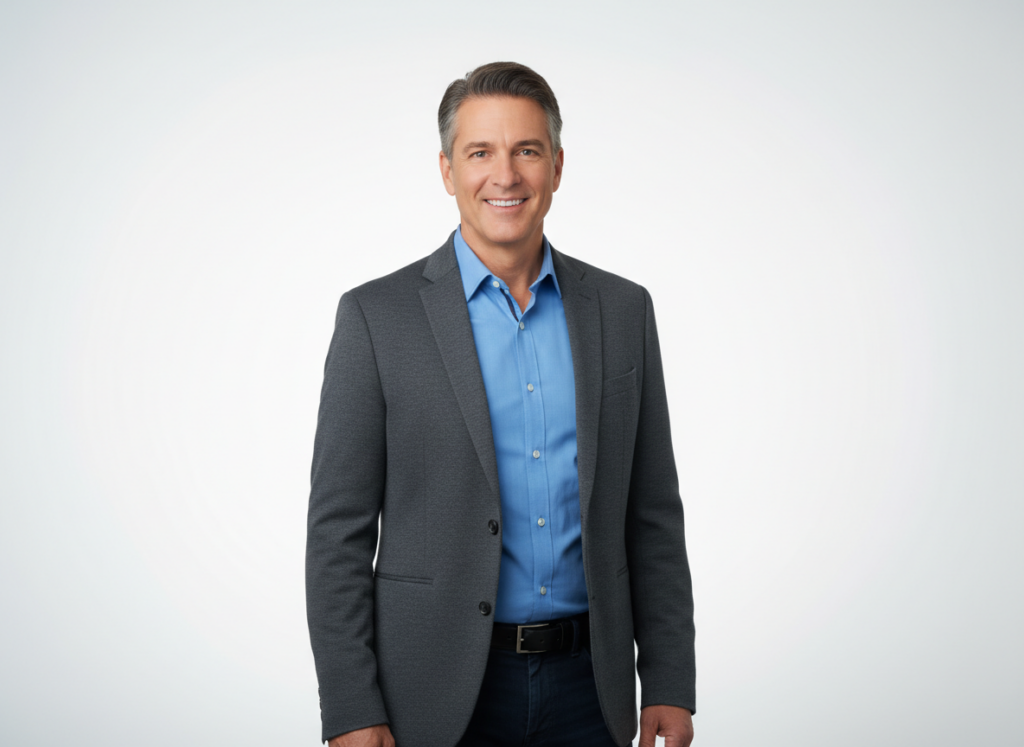 AI-generated avatar presenter speaking in professional video