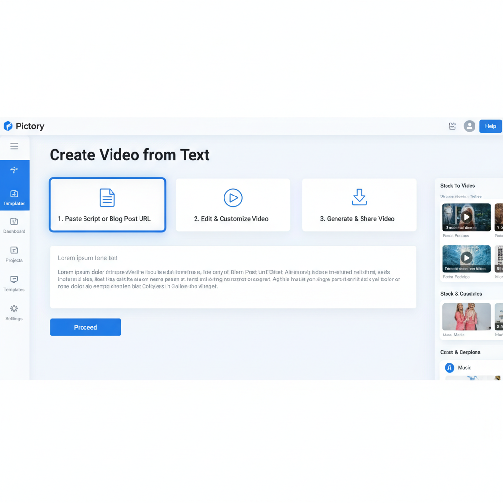 Pictory AI video creation tool interface