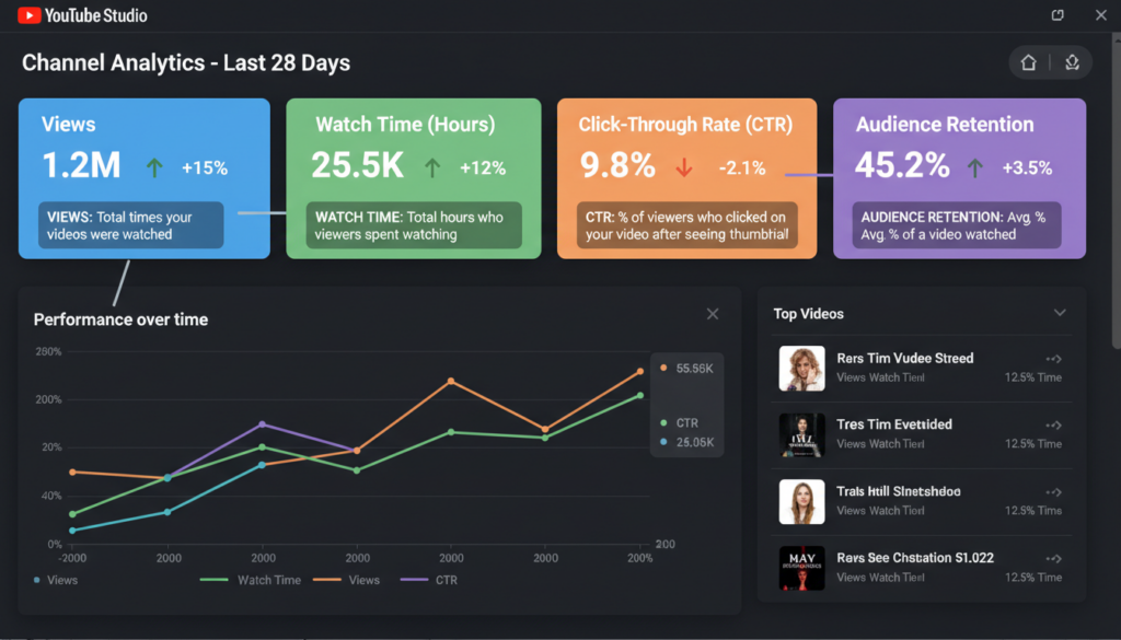 YouTube analytics metrics dashboard explained for beginners