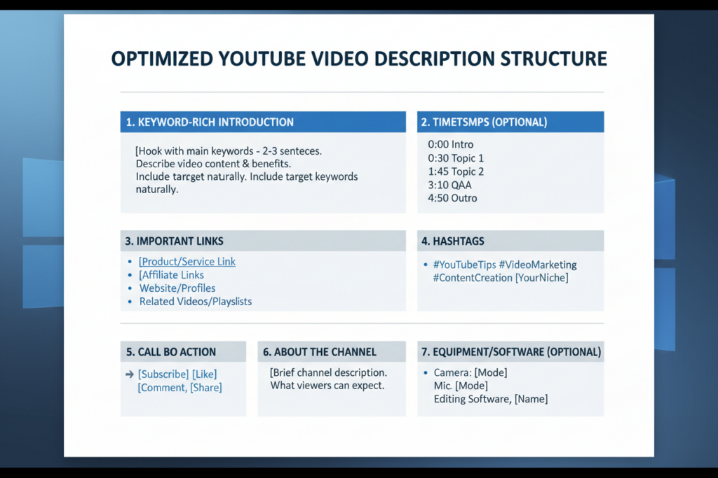 YouTube video description optimization template