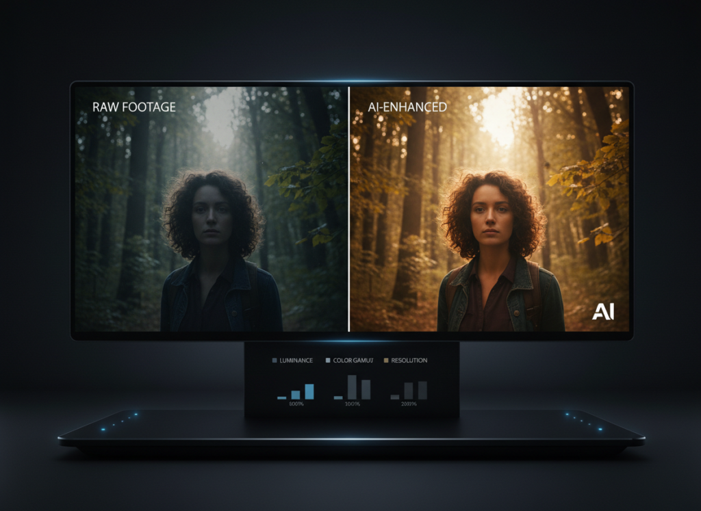 video enhancement showing before and after AI improvement